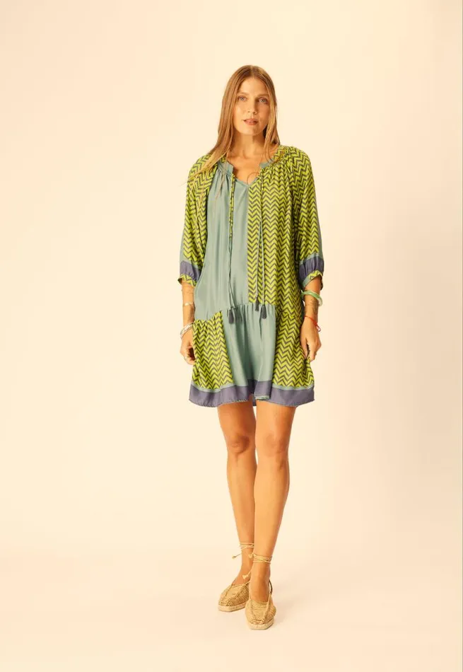 Dresses Shop Natalie Martin STEVIE DRESS Block Zigzag Lime