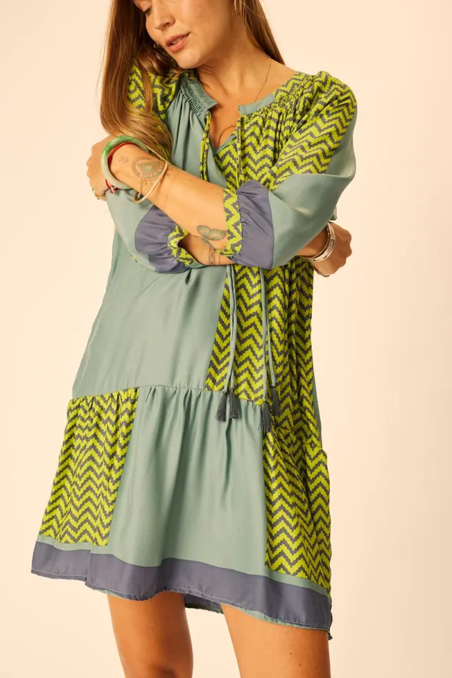 Dresses Shop Natalie Martin STEVIE DRESS Block Zigzag Lime
