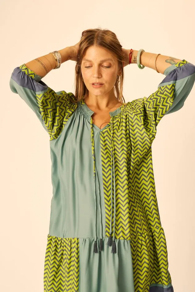 Dresses Shop Natalie Martin STEVIE DRESS Block Zigzag Lime