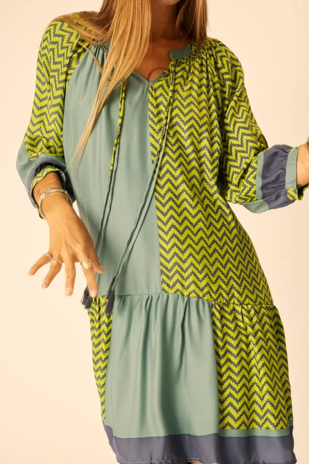 Dresses Shop Natalie Martin STEVIE DRESS Block Zigzag Lime