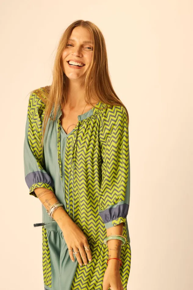 Dresses Shop Natalie Martin STEVIE DRESS Block Zigzag Lime