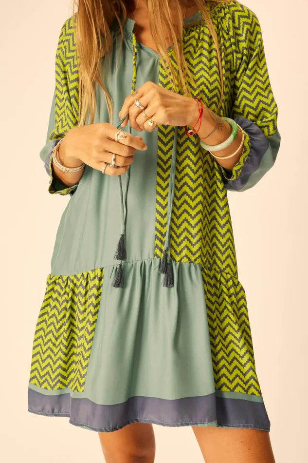 Dresses Shop Natalie Martin STEVIE DRESS Block Zigzag Lime
