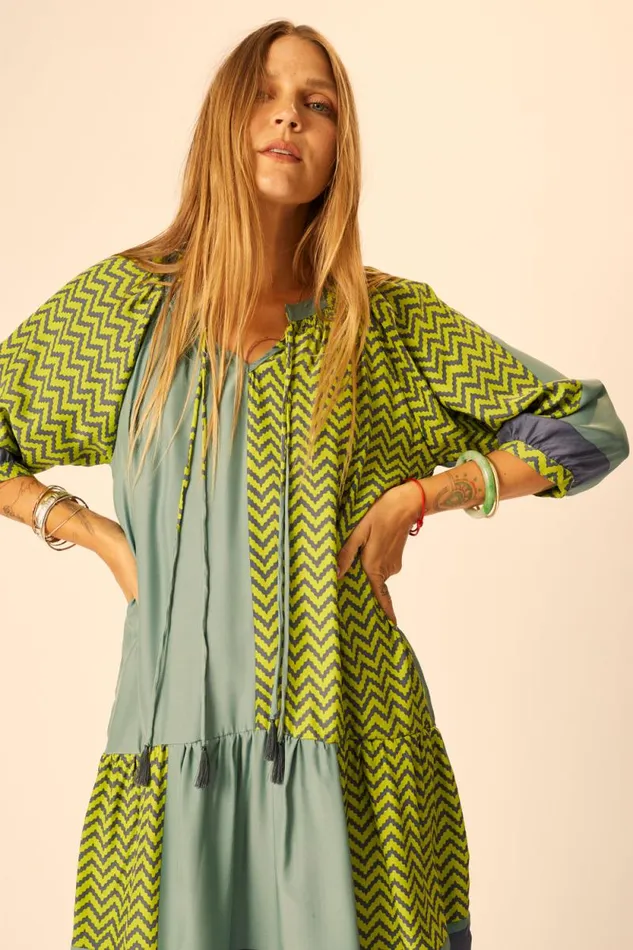 Dresses Shop Natalie Martin STEVIE DRESS Block Zigzag Lime