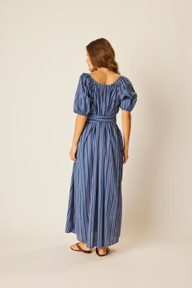 Dresses Shop Natalie Martin VIVI DRESS WITH MATCHING SASH BELT Batik Stripe Navy