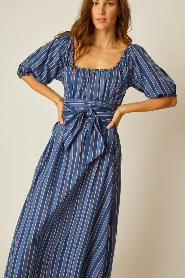 Dresses Shop Natalie Martin VIVI DRESS WITH MATCHING SASH BELT Batik Stripe Navy