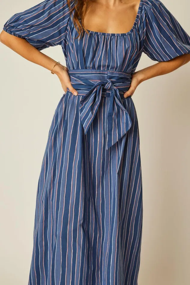 Dresses Shop Natalie Martin VIVI DRESS WITH MATCHING SASH BELT Batik Stripe Navy