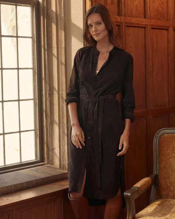 Dresses Women Billy Reid Suede Shirttail Dress Coffee Bean