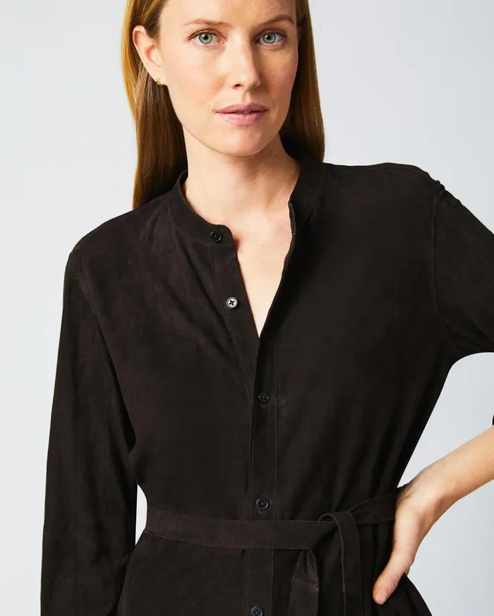 Dresses Women Billy Reid Suede Shirttail Dress Coffee Bean