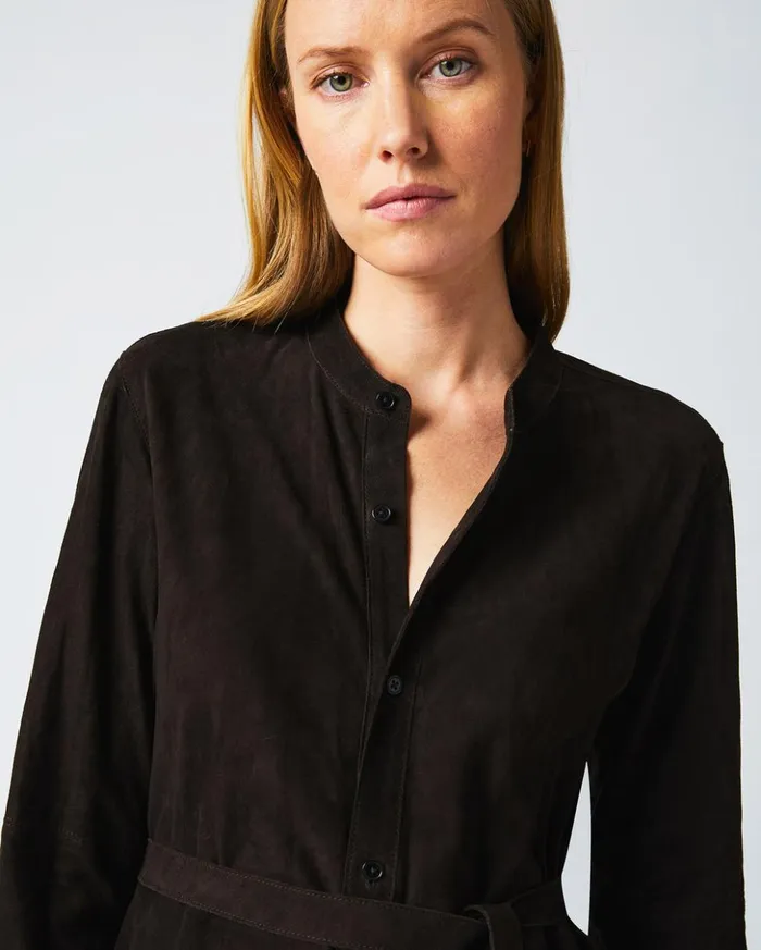 Dresses Women Billy Reid Suede Shirttail Dress Coffee Bean