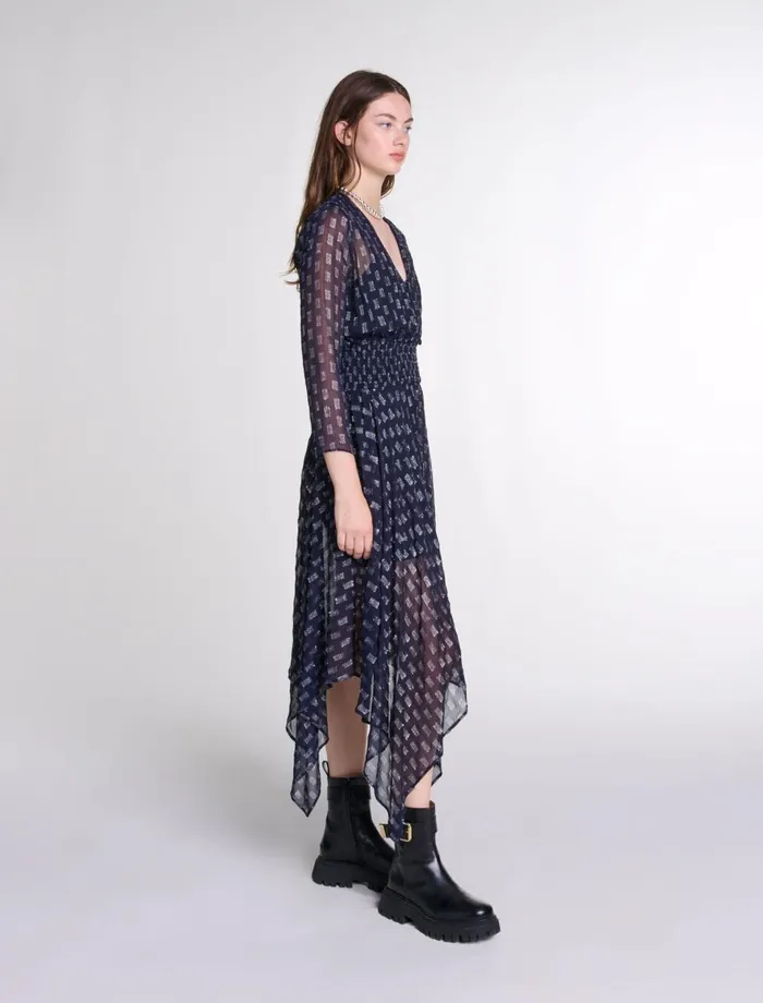 Dresses Women Maje Asymmetrical Floral Maxi Dress Navy