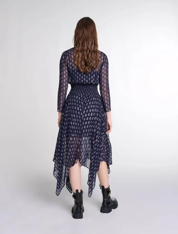 Dresses Women Maje Asymmetrical Floral Maxi Dress Navy