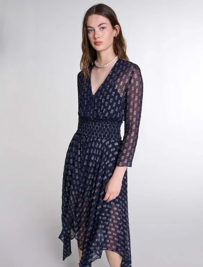 Dresses Women Maje Asymmetrical Floral Maxi Dress Navy