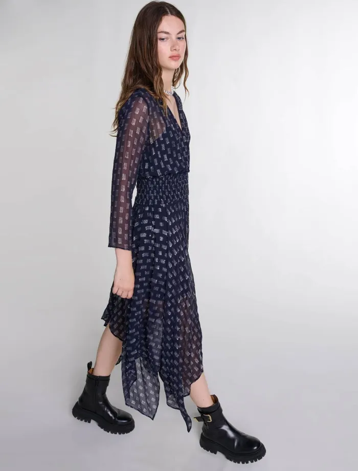 Dresses Women Maje Asymmetrical Floral Maxi Dress Navy