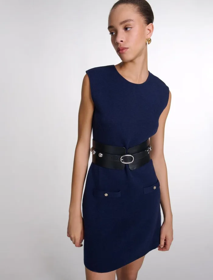 Dresses Women Maje Knit 2In1 Short Dress Navy