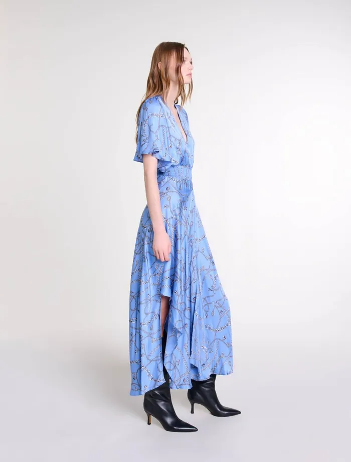 Dresses Women Maje Patterned Maxi Dress Blue Chains Print