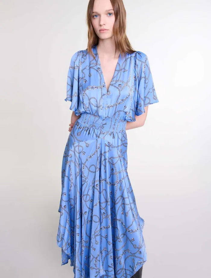 Dresses Women Maje Patterned Maxi Dress Blue Chains Print