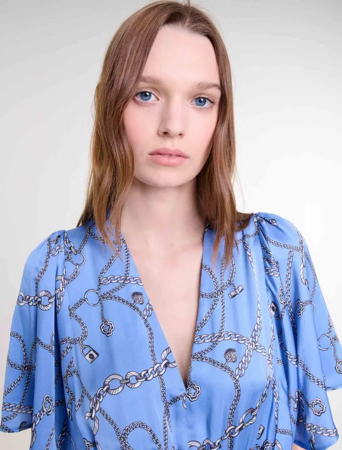 Dresses Women Maje Patterned Maxi Dress Blue Chains Print