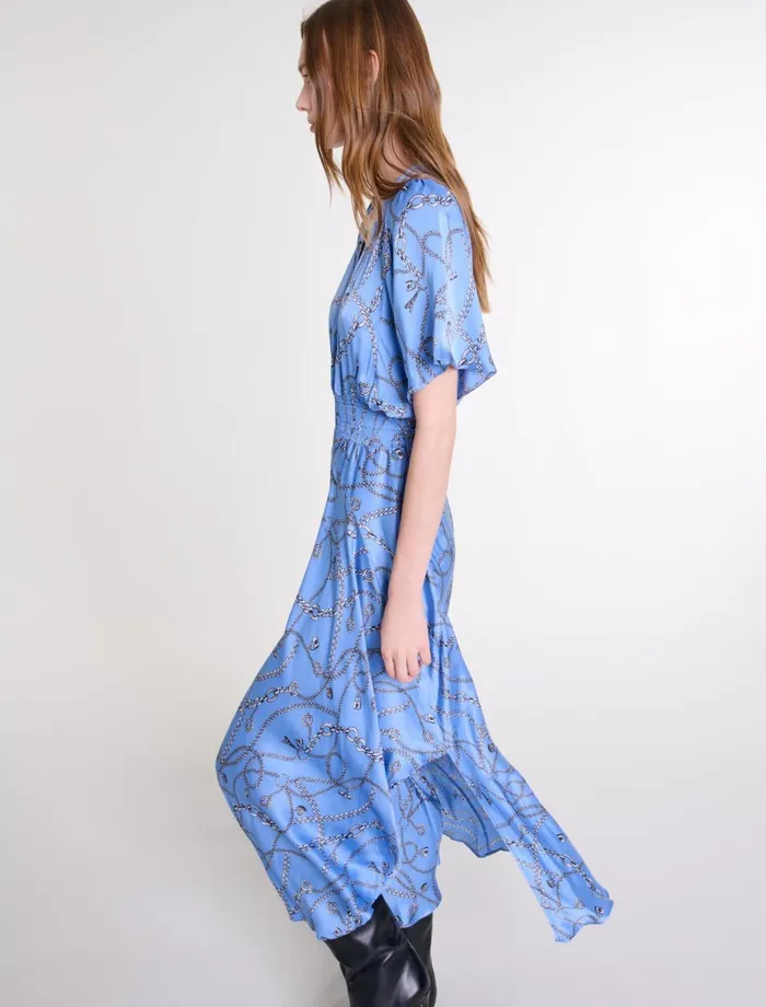 Dresses Women Maje Patterned Maxi Dress Blue Chains Print