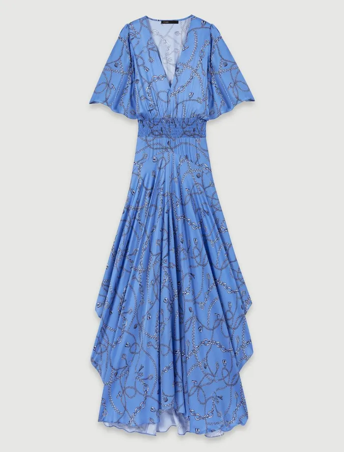 Dresses Women Maje Patterned Maxi Dress Blue Chains Print