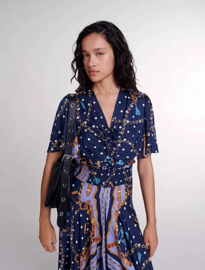 Dresses Women Maje SatinLook Patterned Maxi Dress Chain Scarf Print