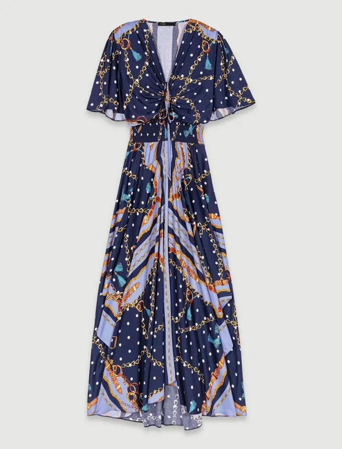 Dresses Women Maje SatinLook Patterned Maxi Dress Chain Scarf Print