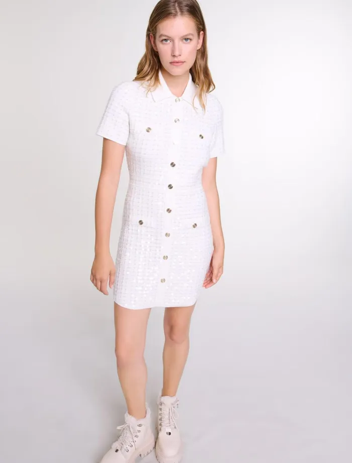 Dresses Women Maje Sequin Knit Short Dress Off White