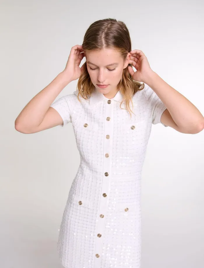 Dresses Women Maje Sequin Knit Short Dress Off White