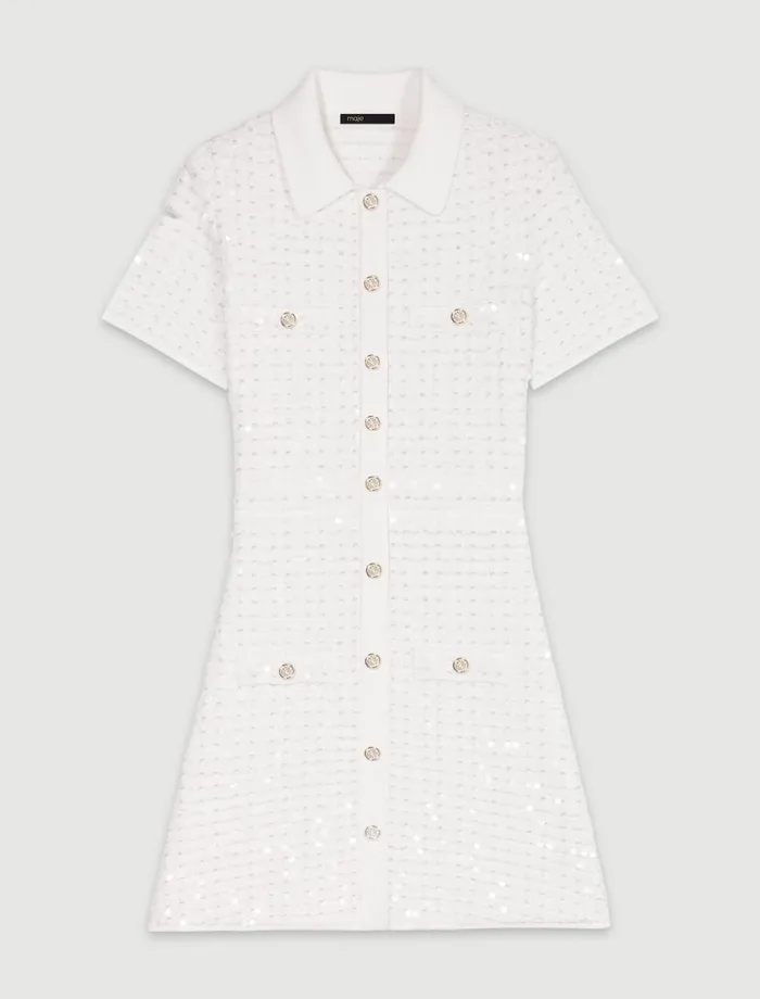 Dresses Women Maje Sequin Knit Short Dress Off White
