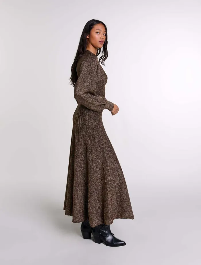 Dresses Women Maje Shiny Knit Maxi Dress Gold