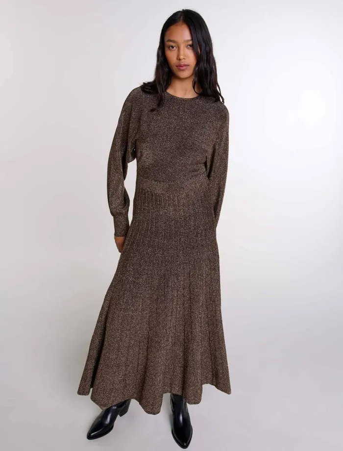Dresses Women Maje Shiny Knit Maxi Dress Gold