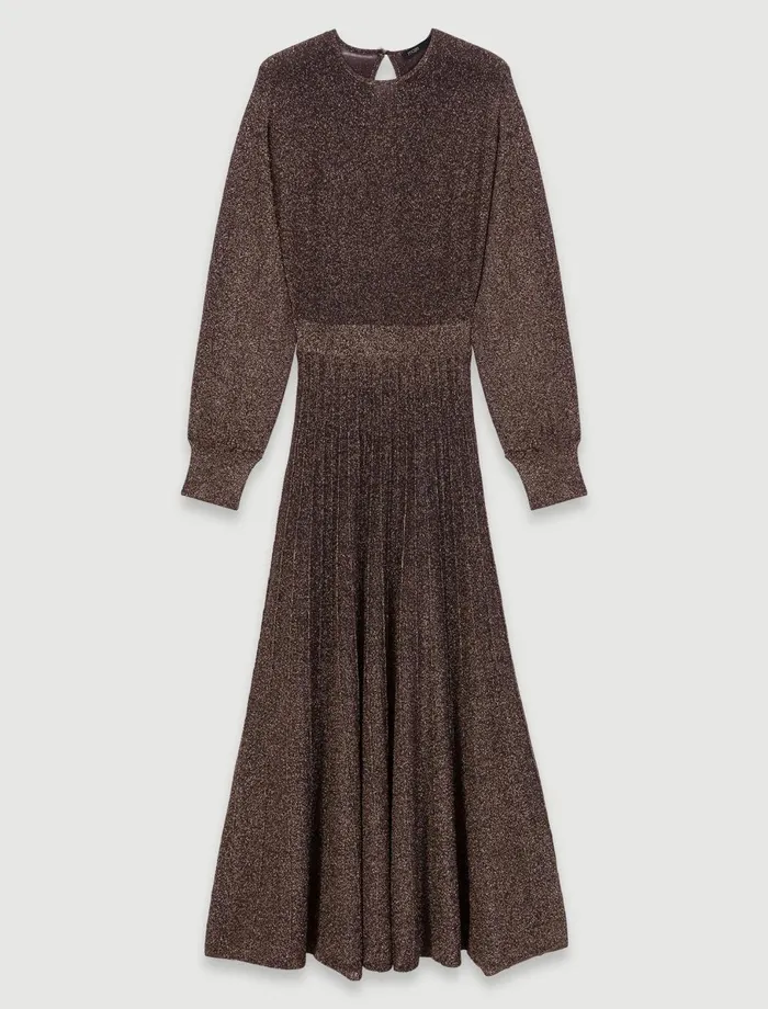 Dresses Women Maje Shiny Knit Maxi Dress Gold