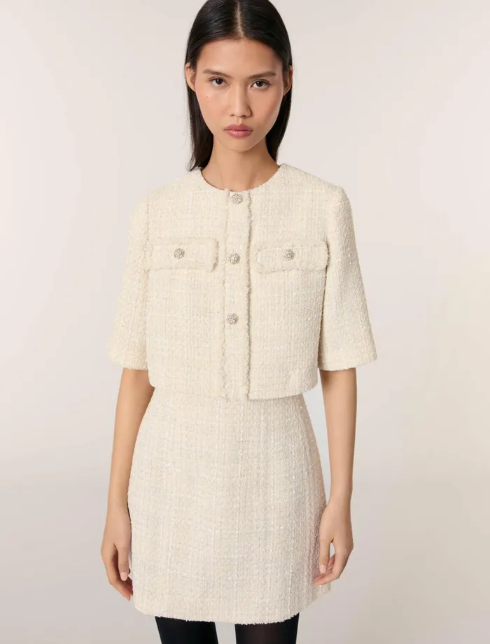 Dresses Women Maje Tweed 2In1 Short Dress Ecru