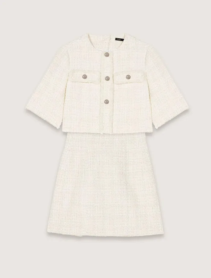 Dresses Women Maje Tweed 2In1 Short Dress Ecru