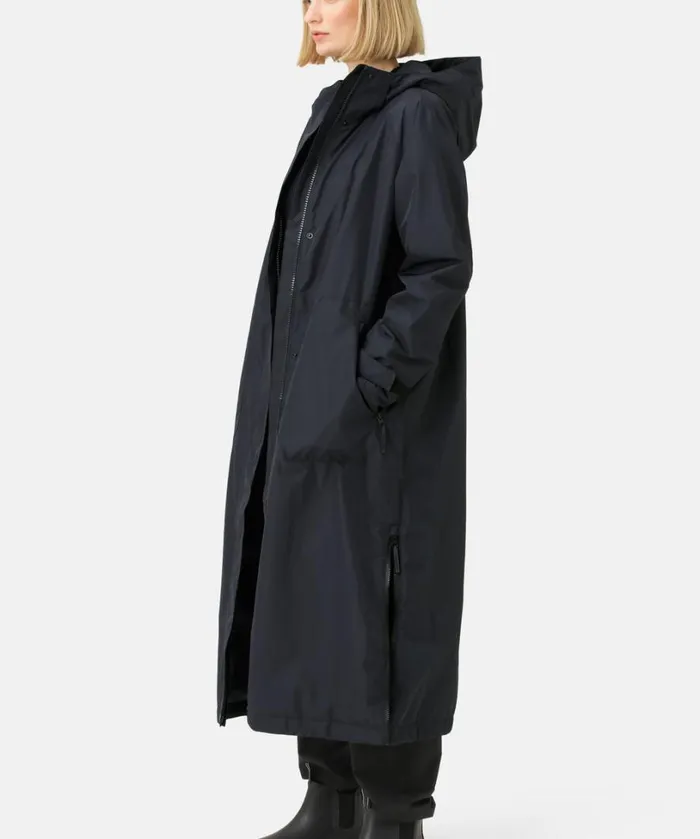 Eco Finished Long Raincoat 8211 Dark Indigo Rainwear Ilse Jacobsen Raincoats