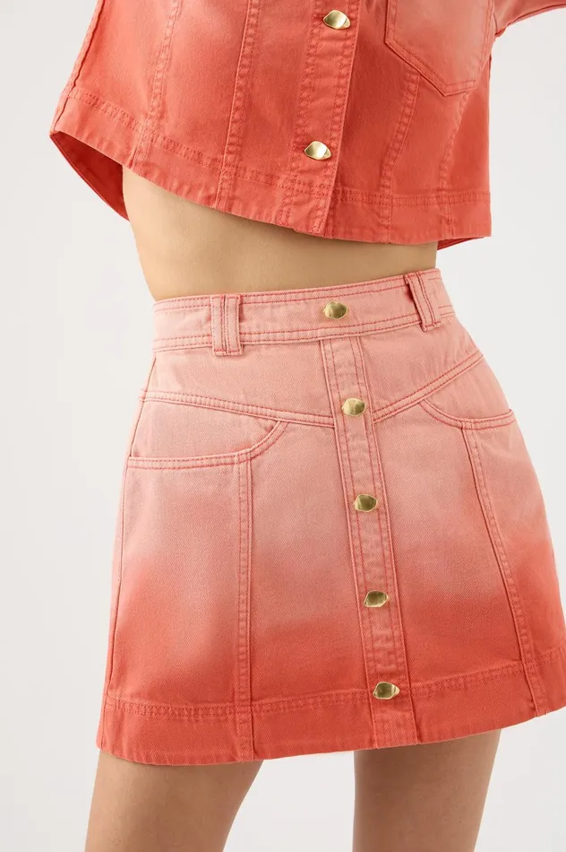 Ember Ombre Denim Mini Skirt Coral Sunset Women Aje Skirts