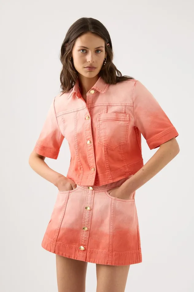 Ember Ombre Denim Mini Skirt Coral Sunset Women Aje Skirts