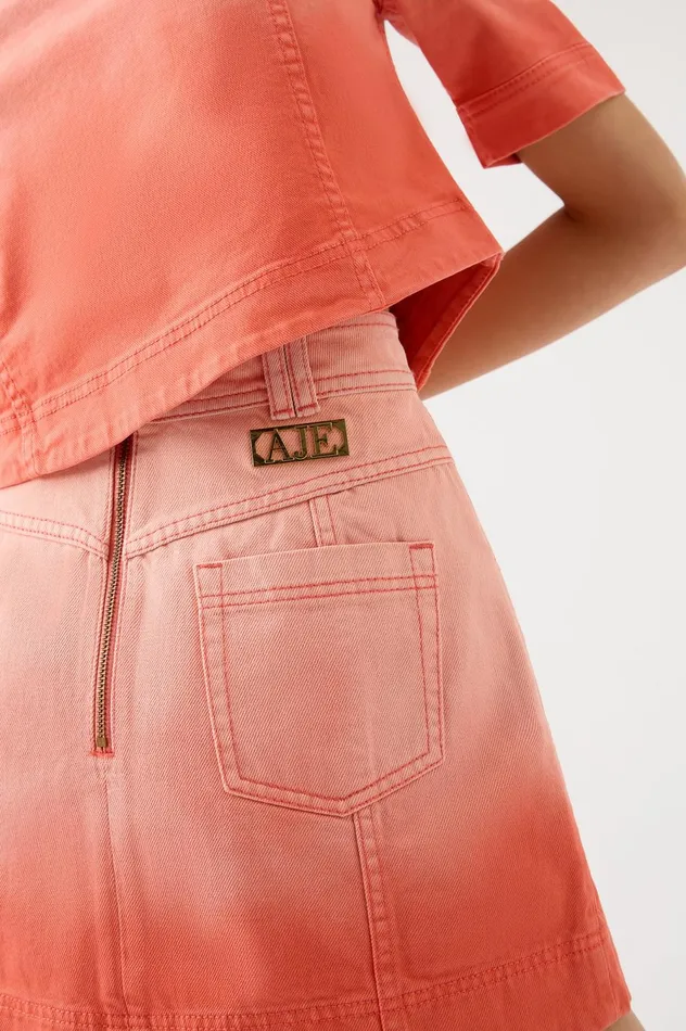 Ember Ombre Denim Mini Skirt Coral Sunset Women Aje Skirts