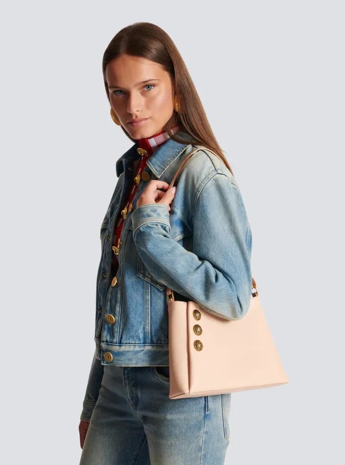 Emblegraveme Handbag In Grained Leather Beige Women Balmain Handbags