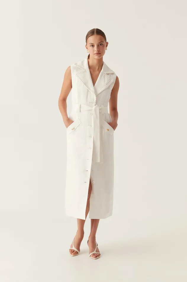 Encompass Utility Midi Dress Ivory Women Aje White Dresses