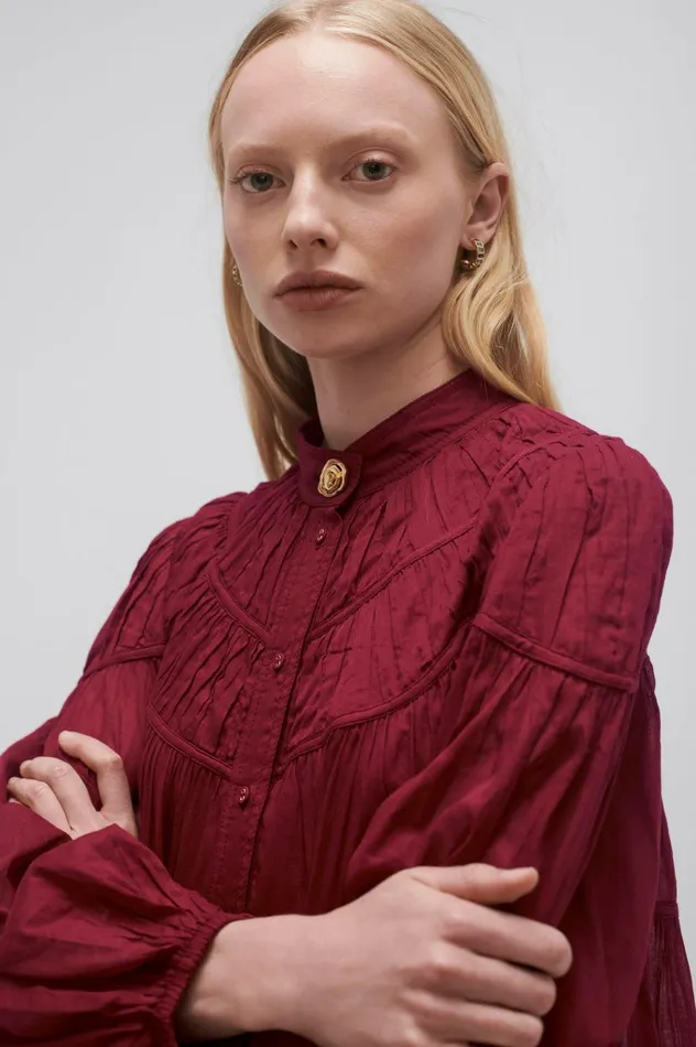 Erika Ruched Tier Mini Dress Mahogany Red Women Aje Mini Dresses