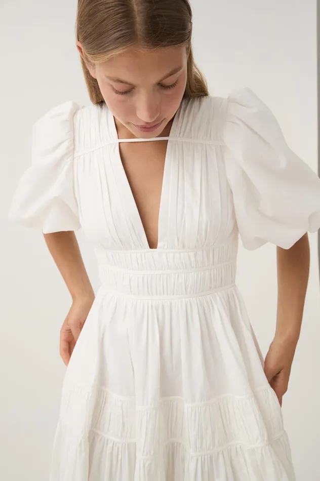 Fallingwater Ruched Midi Dress Ivory Women Aje White Dresses