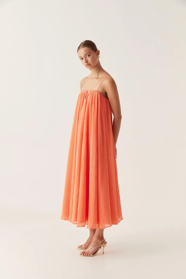 Filigree Sweetheart Midi Dress Sunset Orange Women Aje Bridesmaid Dresses