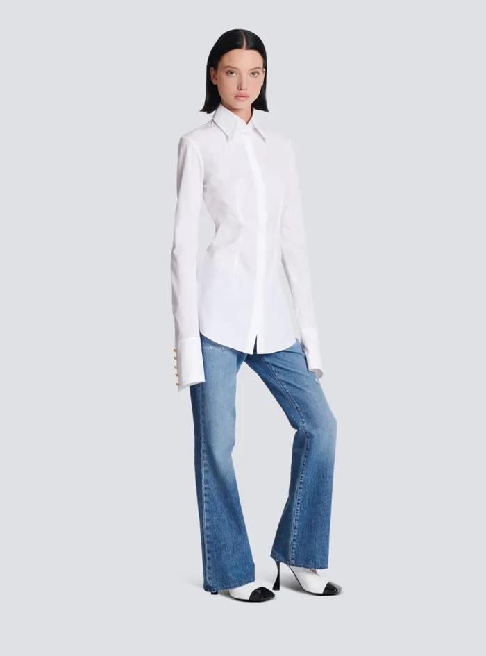 Fitted Poplin Shirt White Women Balmain Tops And Shirts
