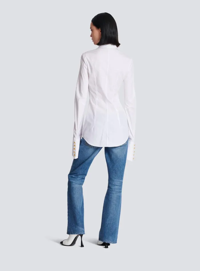 Fitted Poplin Shirt White Women Balmain Tops And Shirts