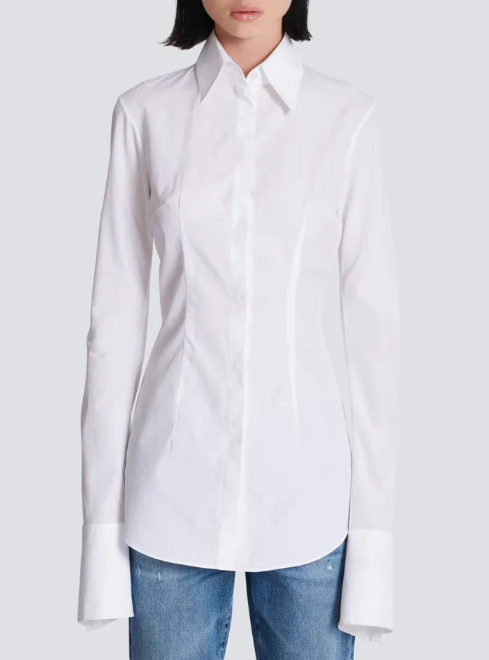 Fitted Poplin Shirt White Women Balmain Tops And Shirts