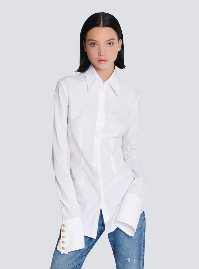 Fitted Poplin Shirt White Women Balmain Tops And Shirts
