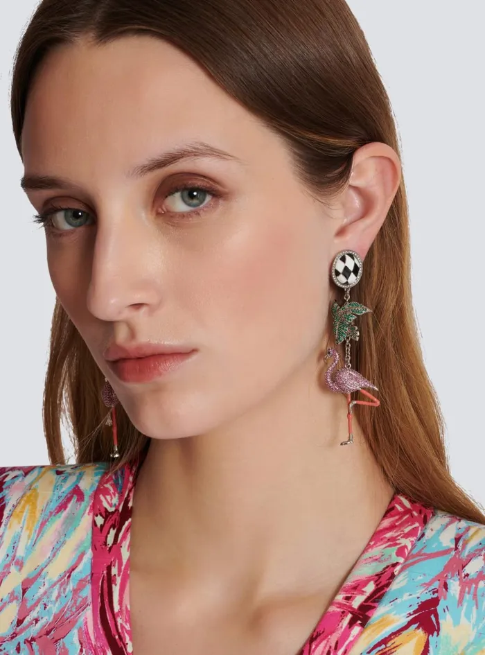 Flamingo Pendant Earrings Multicolor Women Balmain Fashion Jewelry