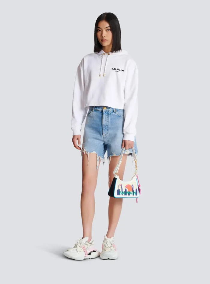 Flocked Paris Hoodie White Women Balmain Sweatshirts