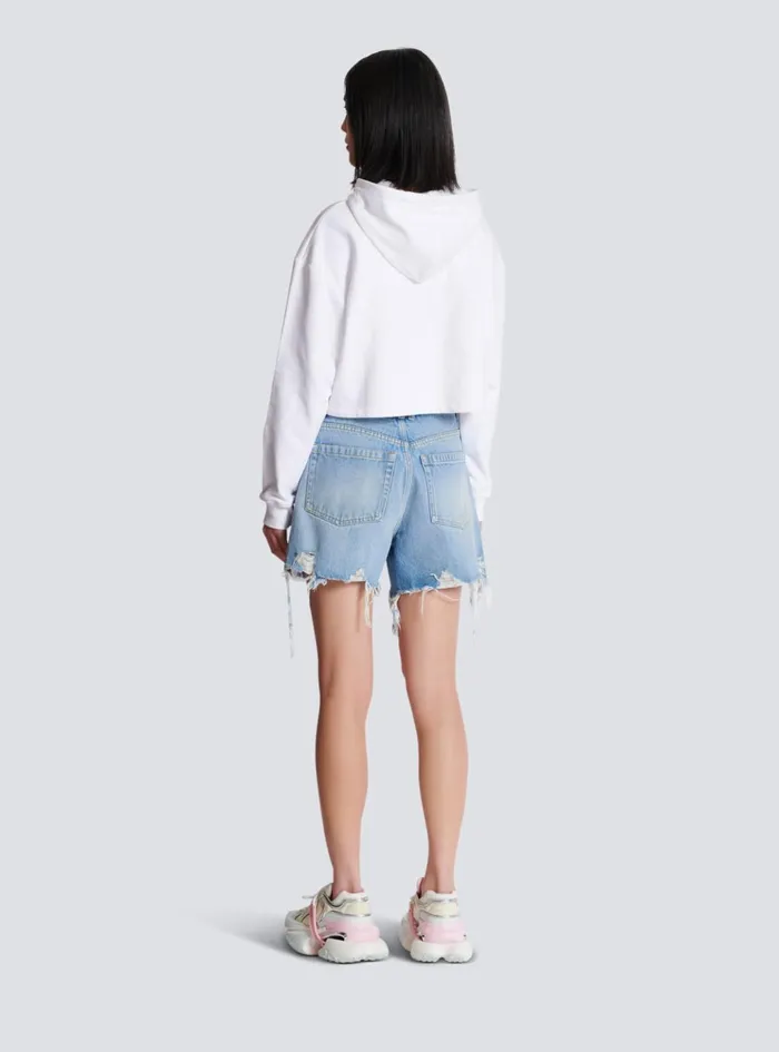 Flocked Paris Hoodie White Women Balmain Sweatshirts