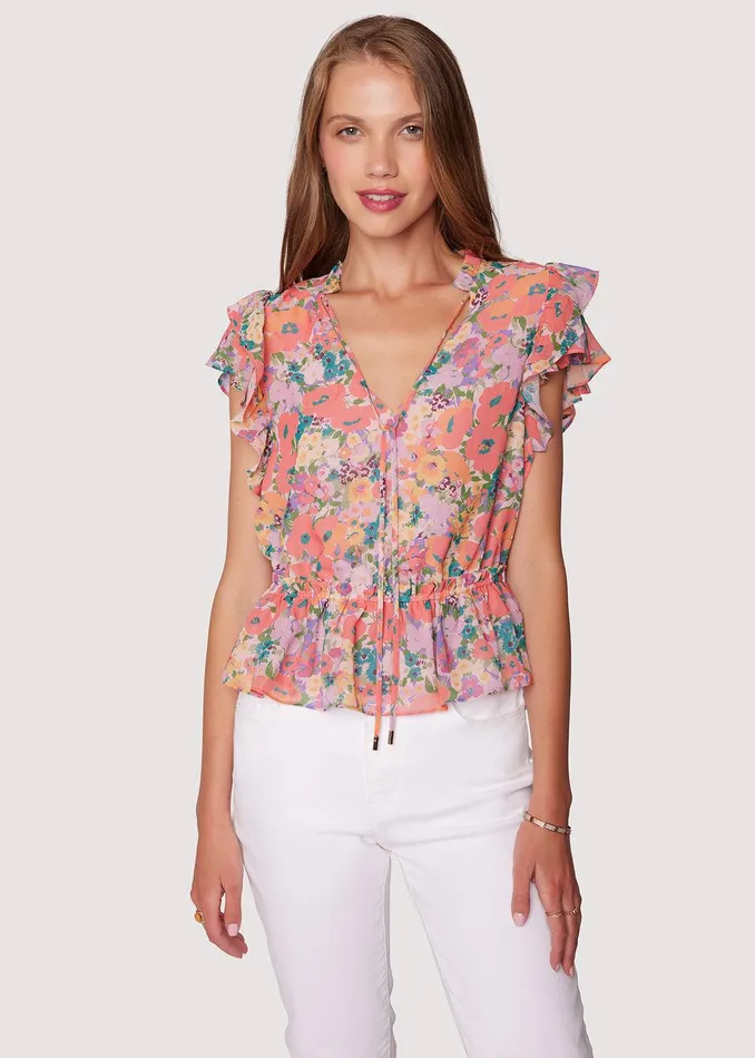 Floral Bliss Ruffle Blouse Peachmulti Women Lost Wander Tops